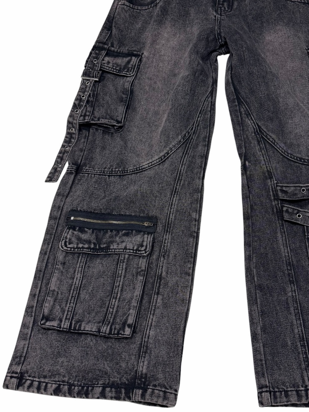 NWT Y2K Black Wide Leg Cargo Jeans Utility Streetwear Riley & James - Picture 6 of 13